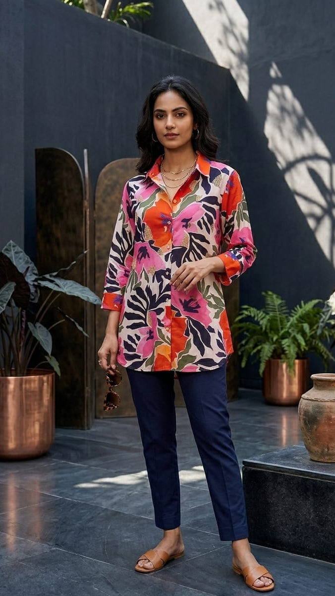 Bold Multicolor Floral Print Tunic