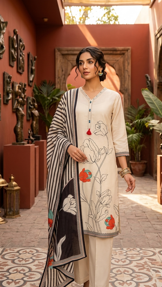 Elegant Daily Wear Cream Cotton Suit – Office & Semi-Formal Salwar Set