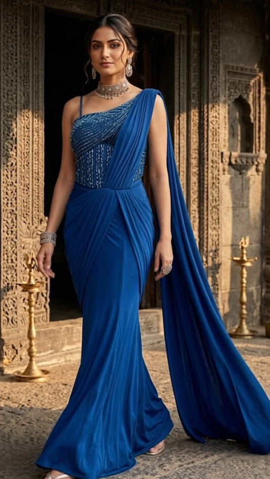 Midnight Azure Hand-Embellished Saree