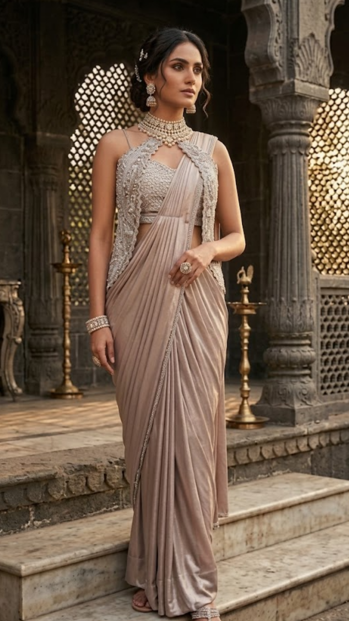 Sandstone Beige Sculpted Saree
