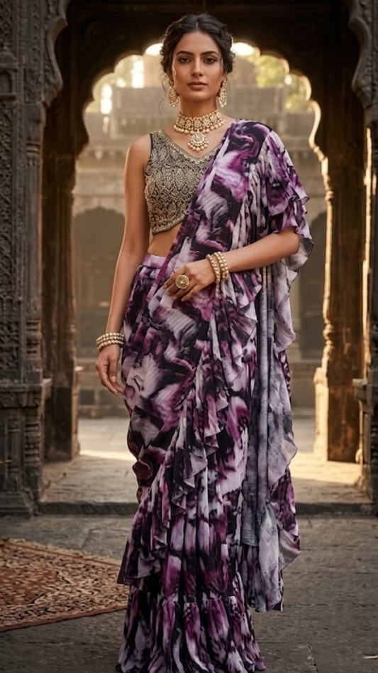 Amethyst Marble Ruffle Saree