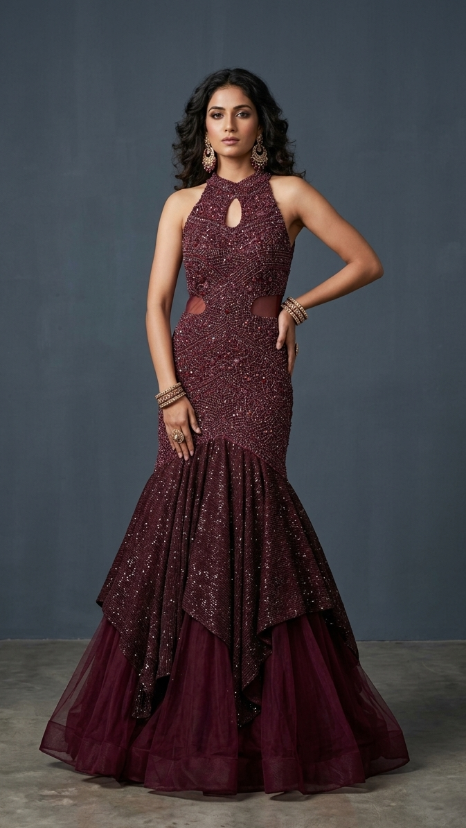 Crimson Silhouette Gown