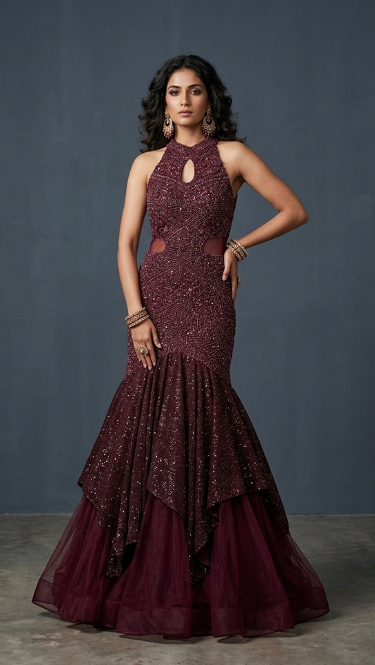Crimson Silhouette Gown