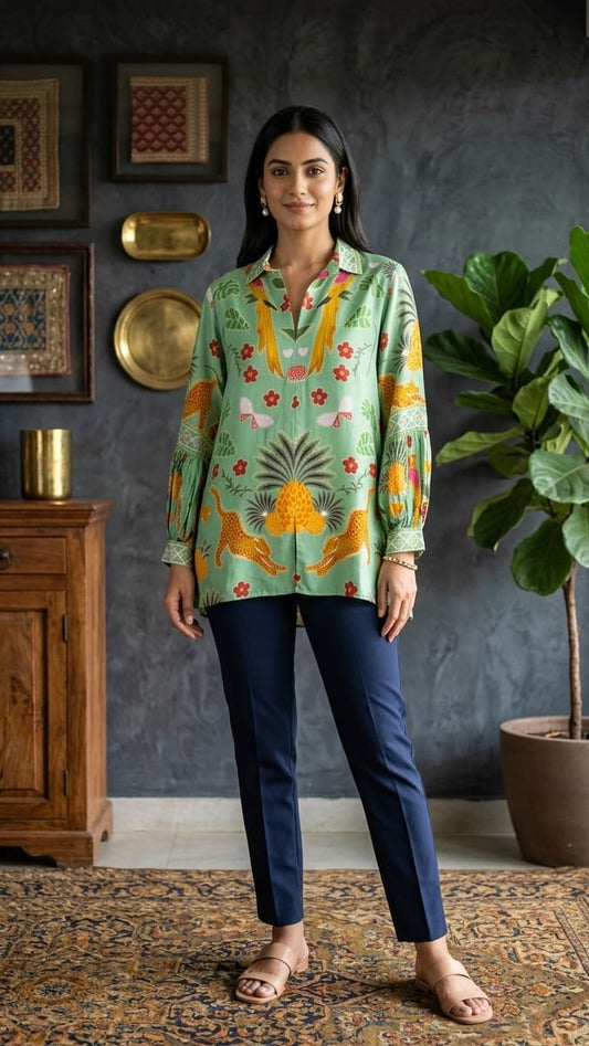 Mint Green Pineapple Printed Tunic