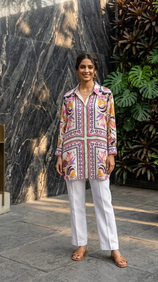 Off-White Multi-Color Paisley Print Tunic