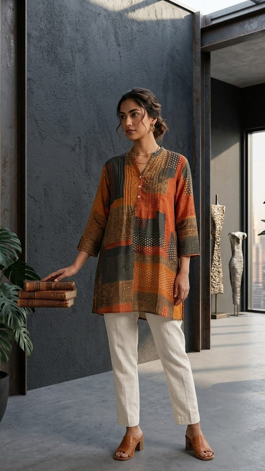 Rust Orange Geometric Print Tunic