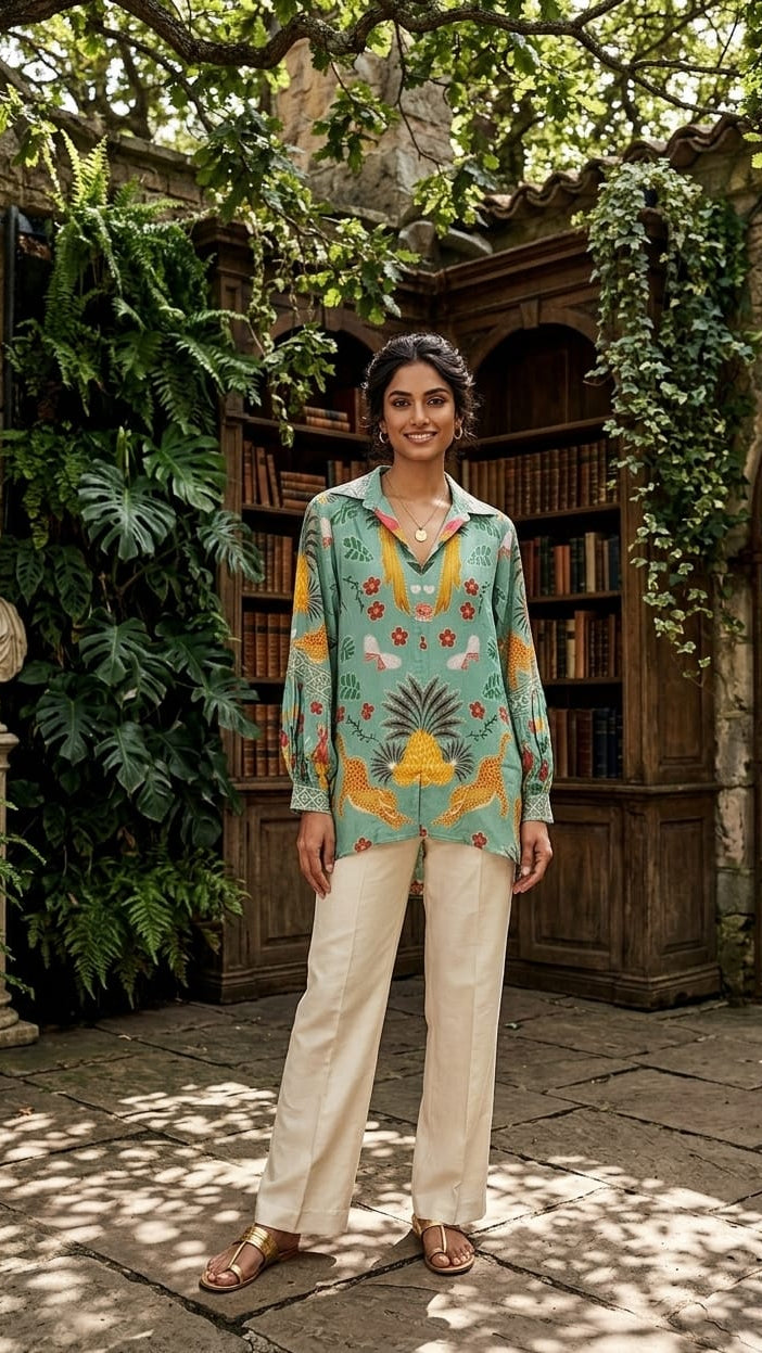 Sage Green Tropical  Print Tunic