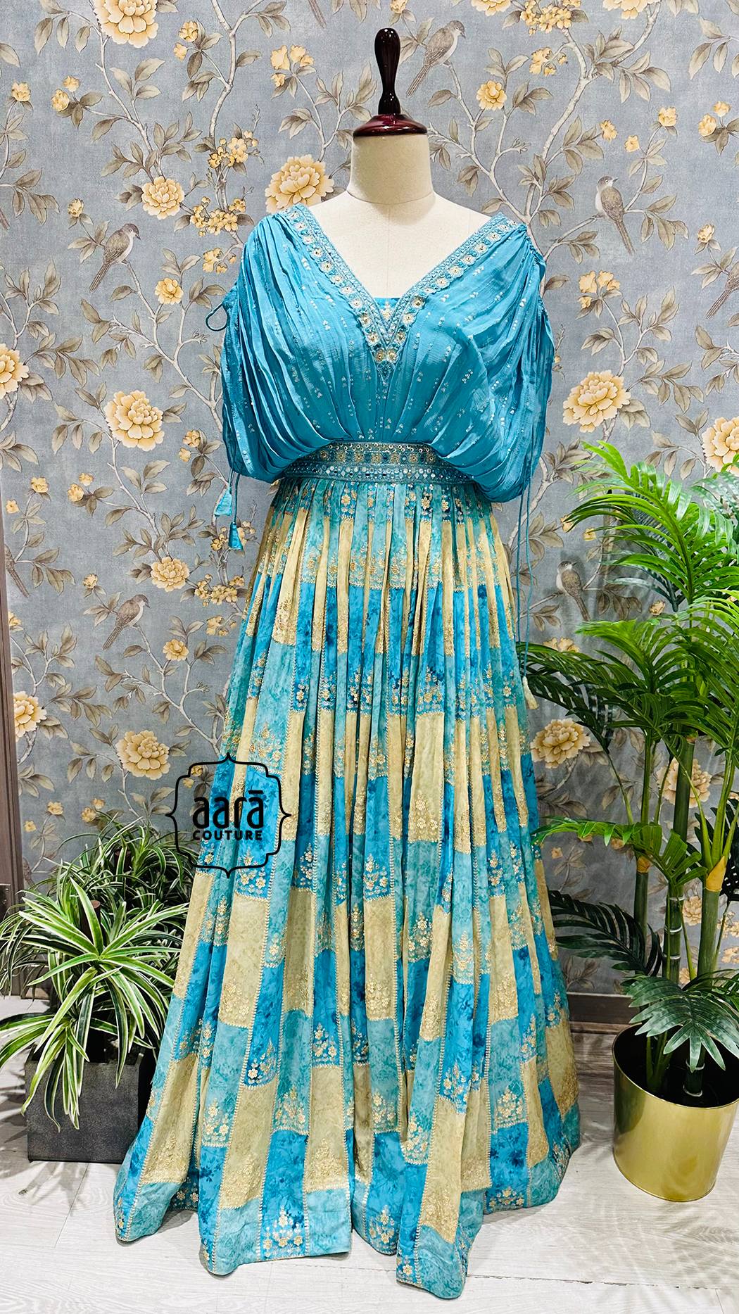 Buy Pista Poncho Girls Gown with Designer Work – Mumkins