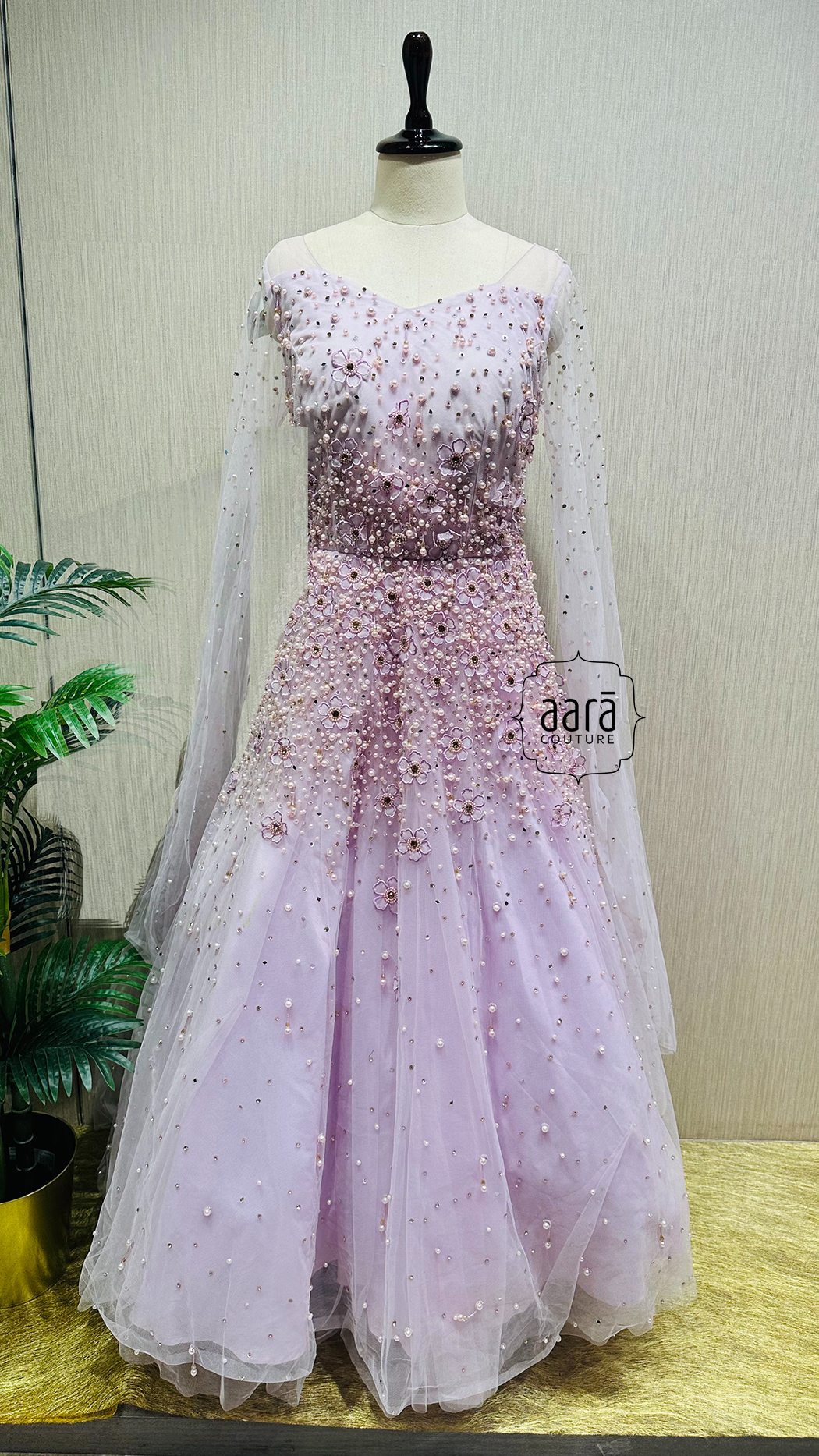 Net Gown with Pearl, Sequins work. – Zari Jaipur