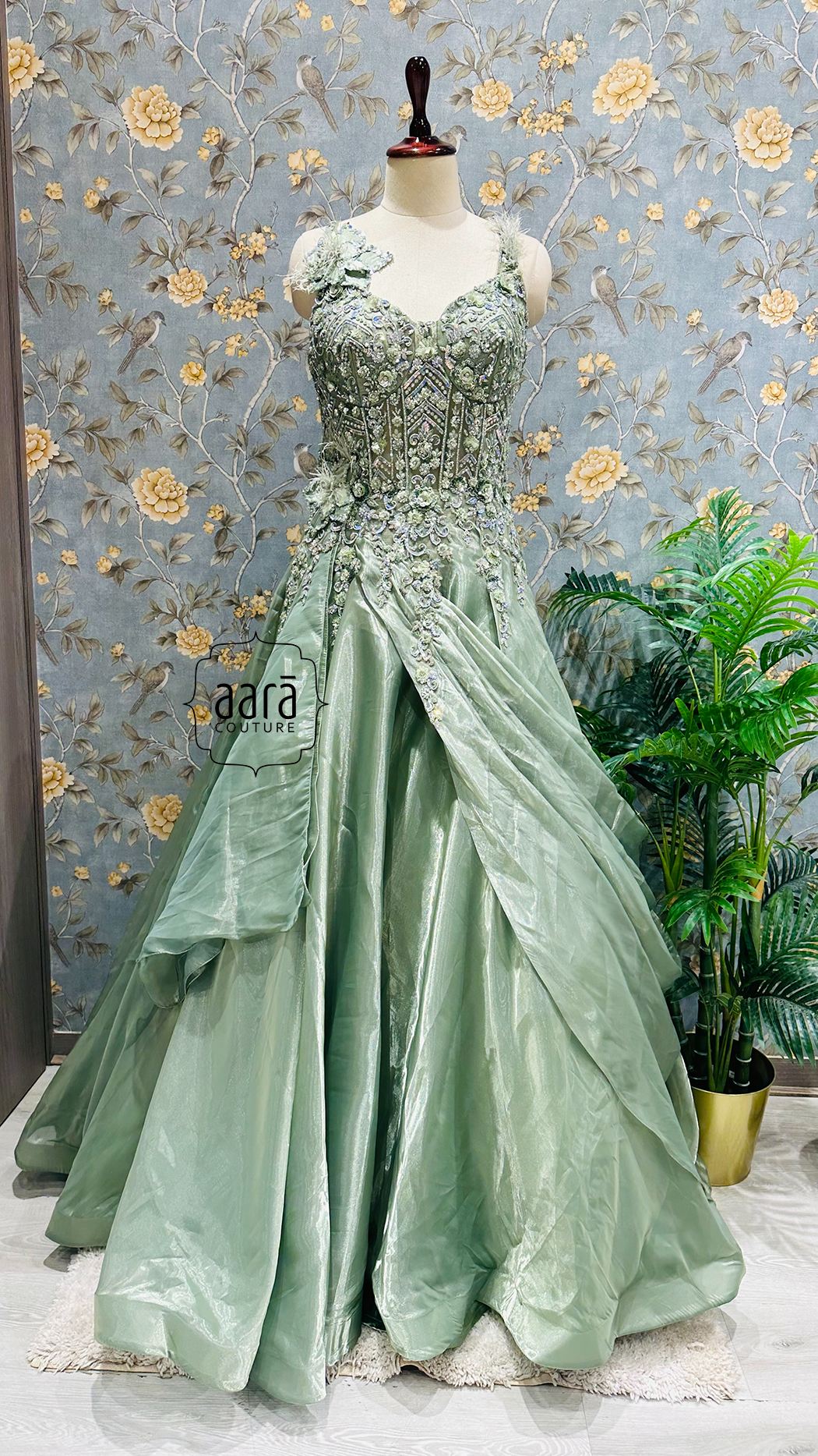 Sage Green Ball Gown with Appliques,Sweet 16 Dress,Quinceanera Dress Y –  Simplepromdress