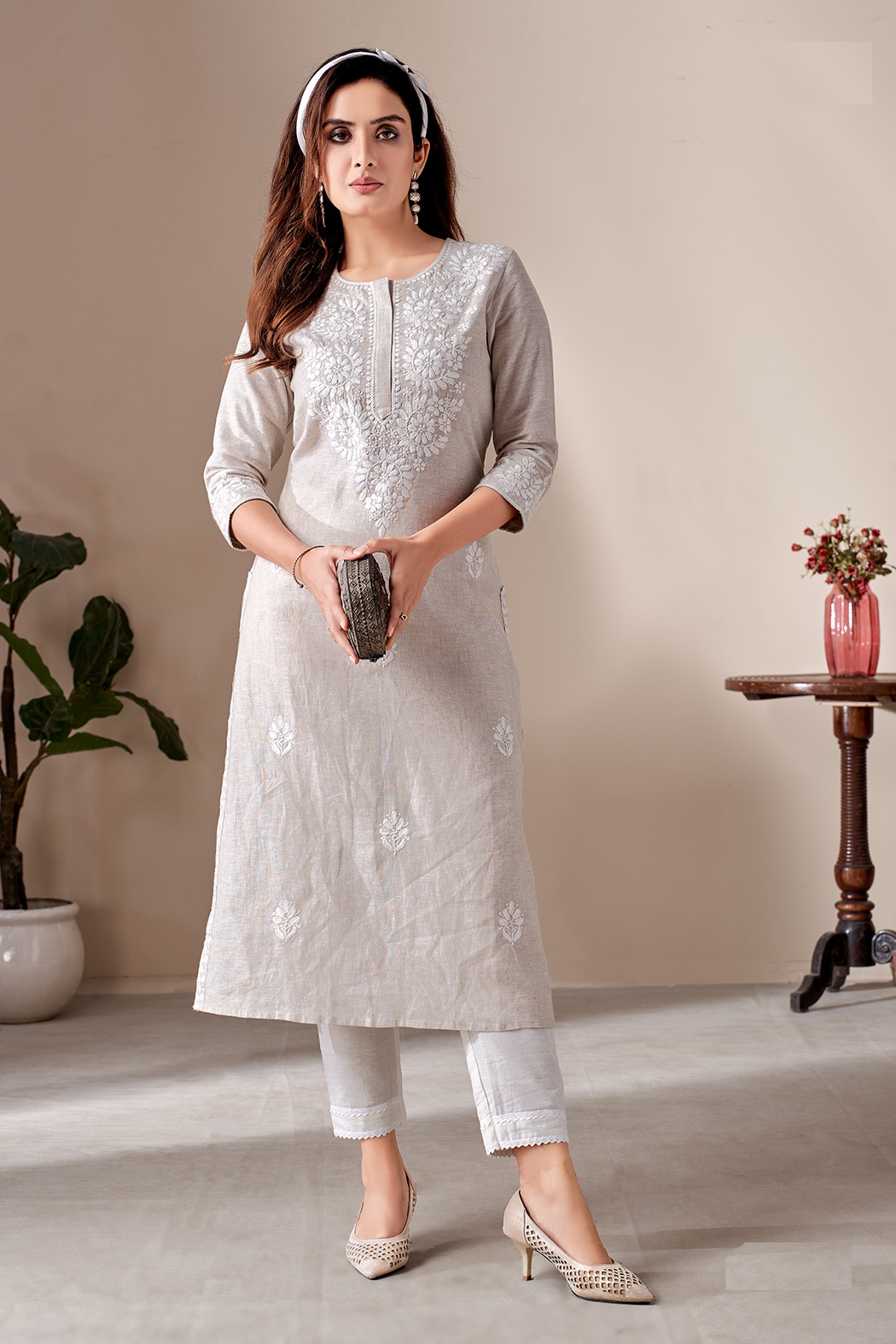Floral Hand Block Printed White Straight Cut Kurti - Byhand I Indian Ethnic  Wear Online I Sustainable Fashion I Handmade Clothes