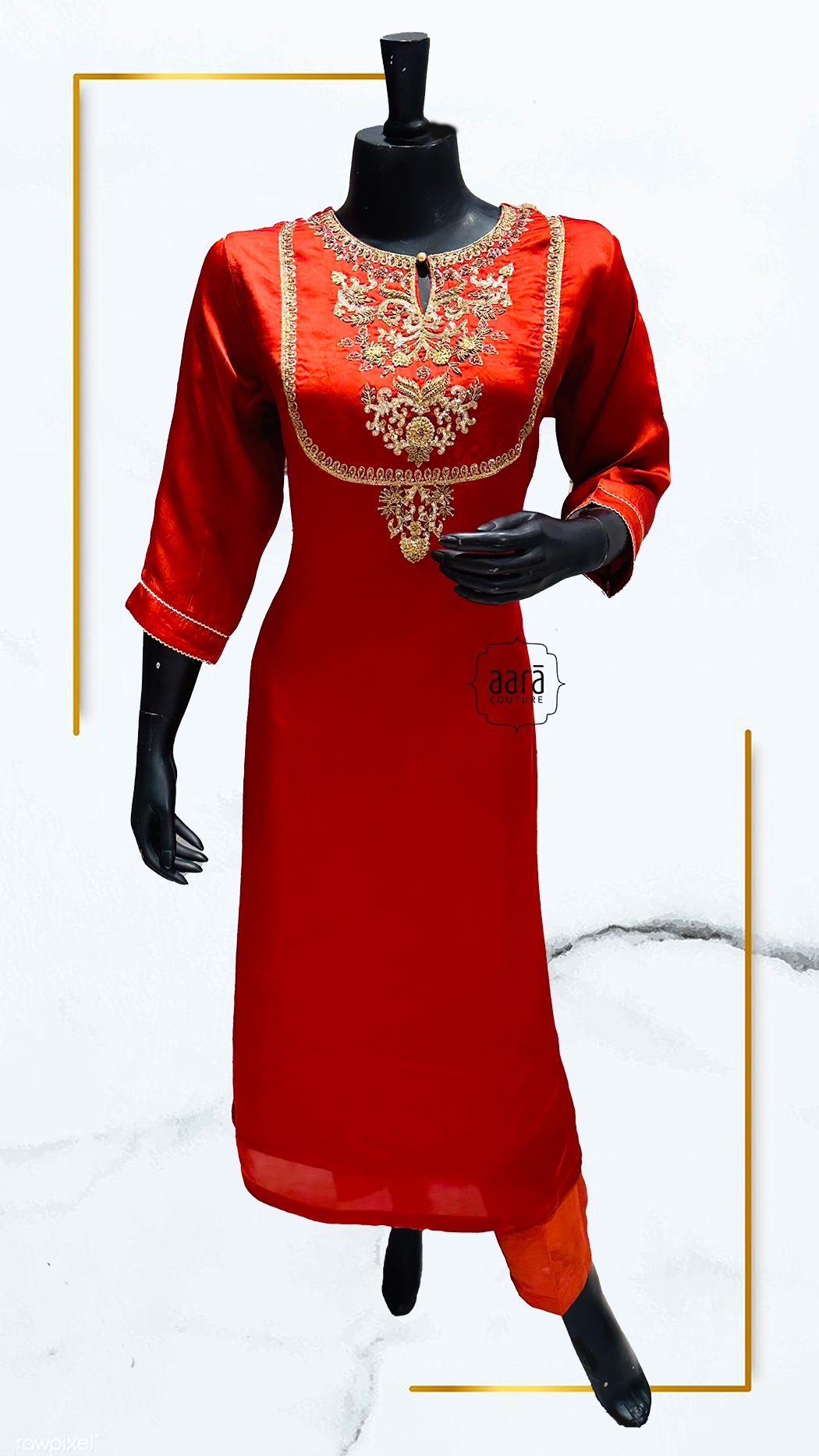 Buy Libas Women Red Embroidered A-Line Kurti on Myntra | PaisaWapas.com